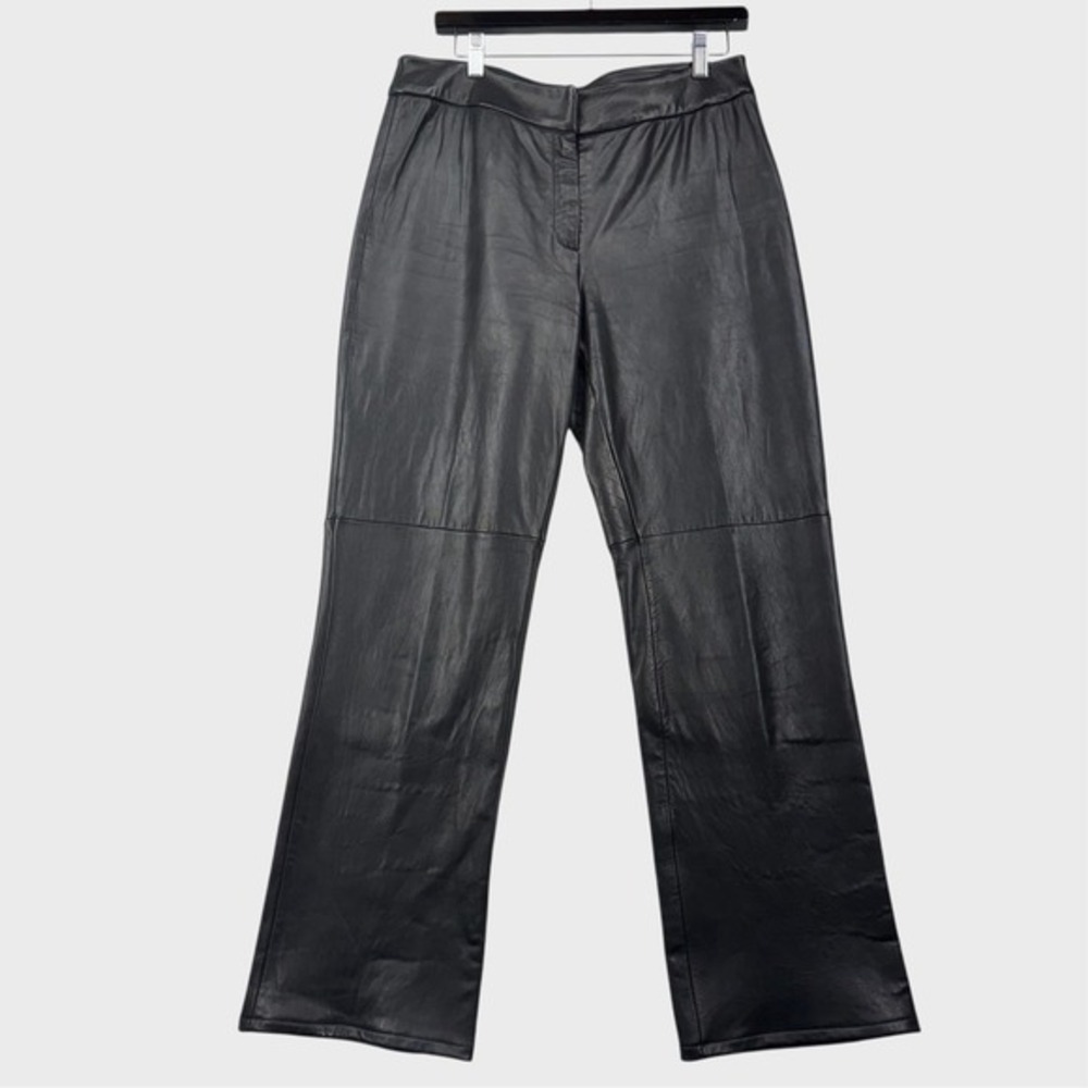Vtg Women's 90's minimalism Black Real Leather Pants Size 8‎ Fits 32" Waist